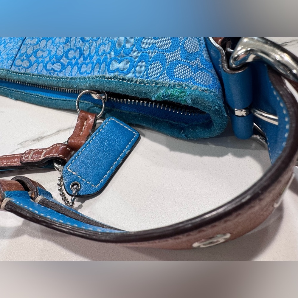 Coach Blue Signature Suede Hobo Bag #1461 - Picture 9 of 10